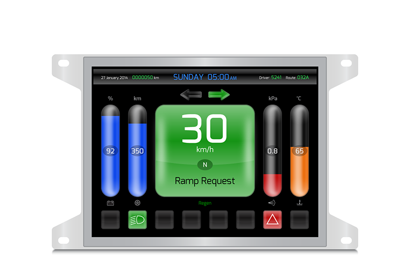 Fig. 1. VIC Lomonosov Z - digital LCD dashboard for an electrical city bus.